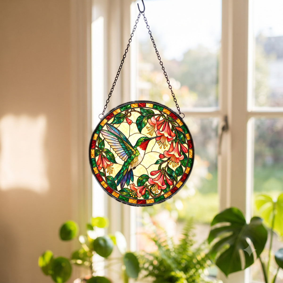Ruby Hummingbird Honeysuckle Suncatcher Window Hanging Ornament