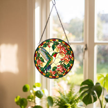 Ruby Hummingbird Honeysuckle Suncatcher Window Hanging Ornament