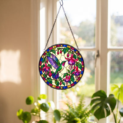 Jewel Fuchsia Hummingbird Glass Suncatcher Window Ornament