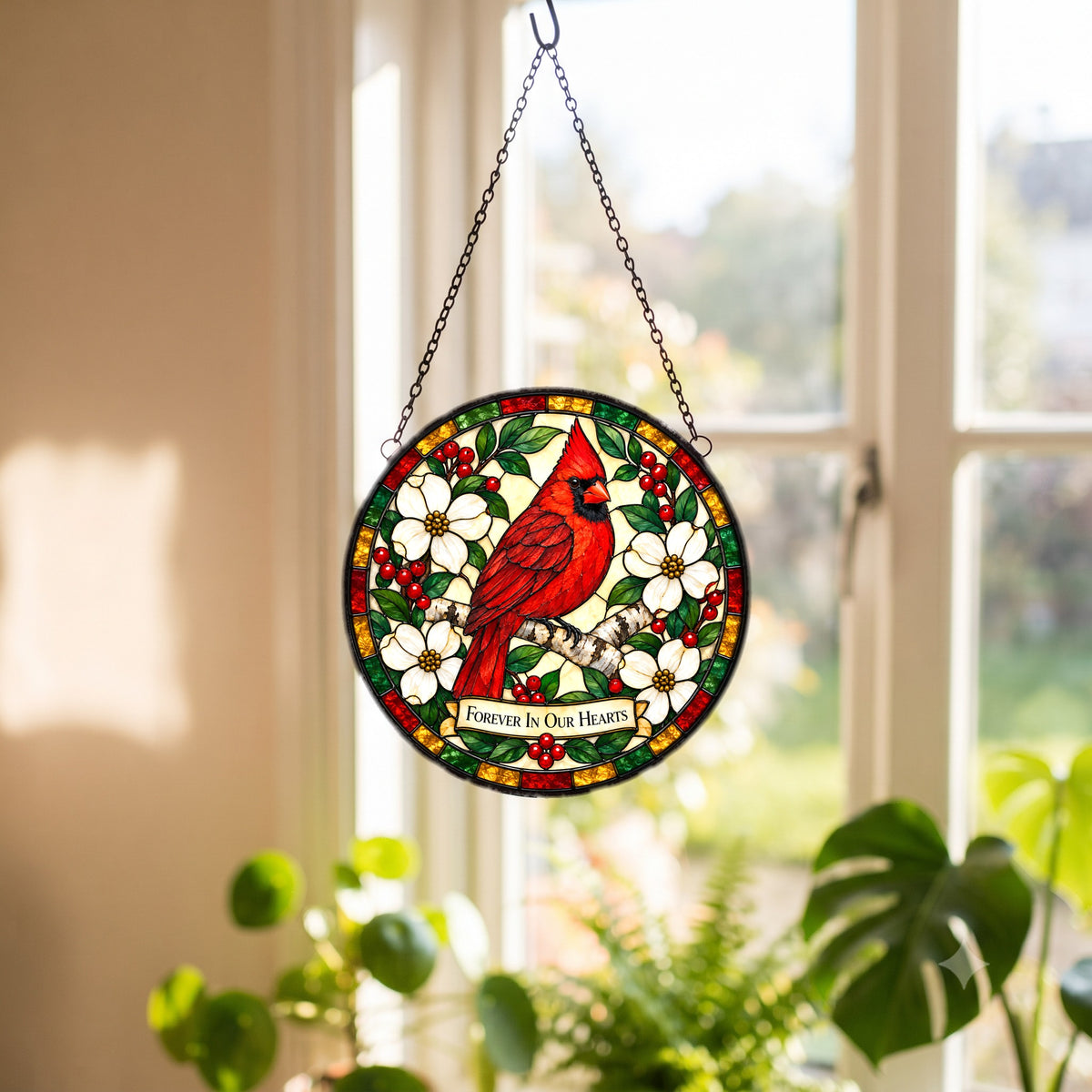 Cardinal Whispers Memorial Suncatcher Glass Window Ornament