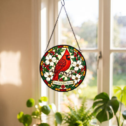 Cardinal Whispers Memorial Suncatcher Glass Window Ornament