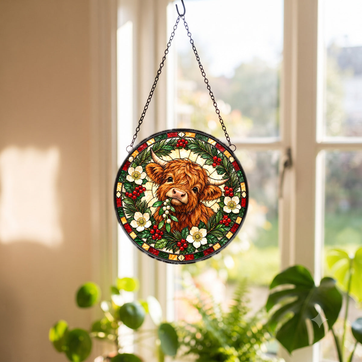 Winter Mistletoe Highland Calf Suncatcher