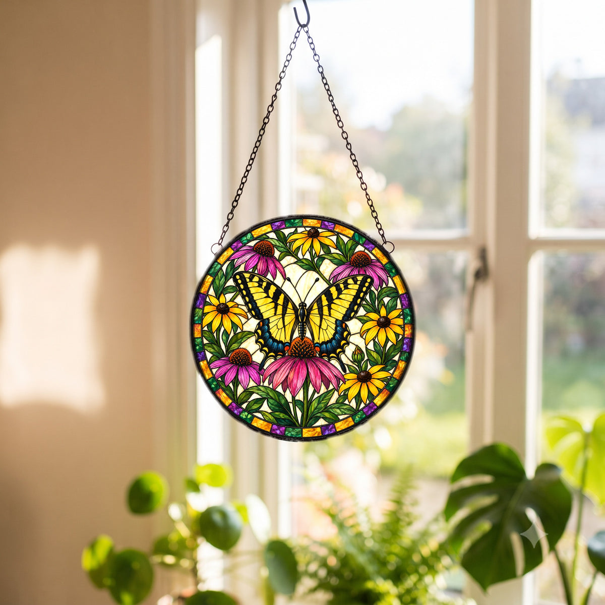 Sunlit Swallowtail Garden Suncatcher Glass Window Hanging Ornament