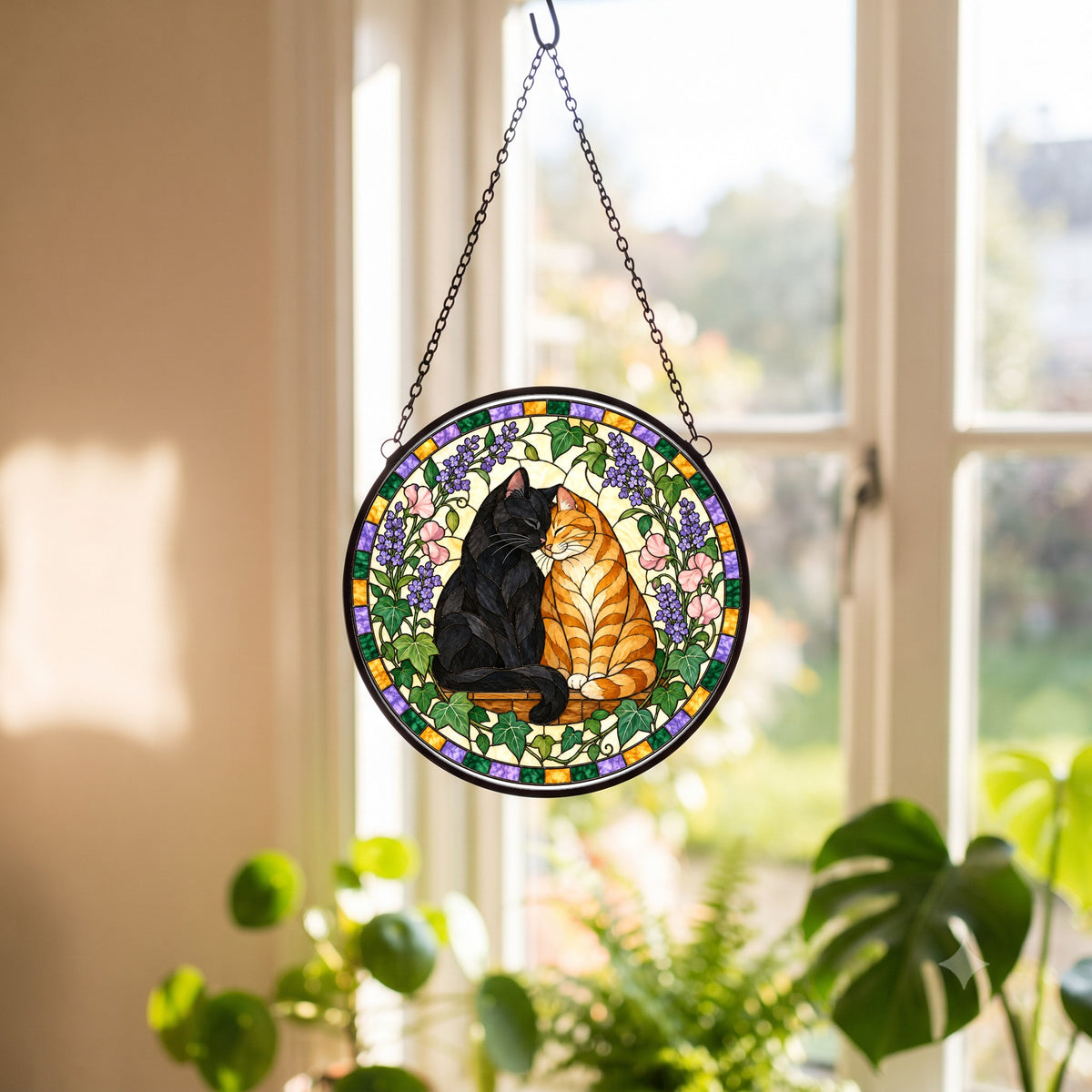 Affectionate Cats Suncatcher, Glass Pet Lover Window Ornament