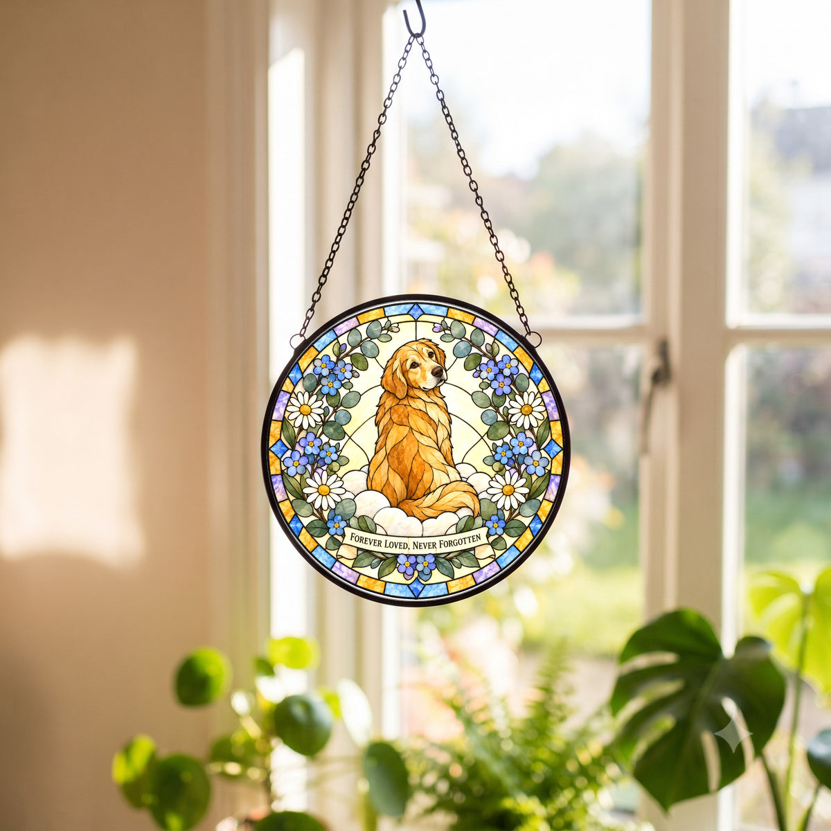 Peaceful Meadow Pet Memorial Suncatcher Dog Ornament Glass Window Hanging