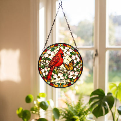 Cardinal and Butterfly Memorial Glass Suncatcher Window Ornament