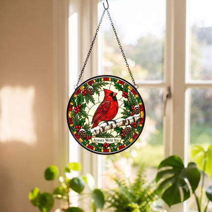 Winter Cardinal Suncatcher Ornament, Always With You Memorial Glass Art