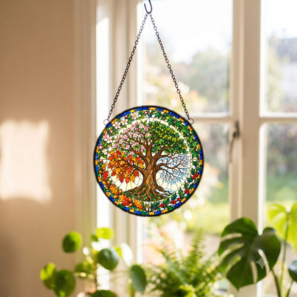 Four Seasons Tree of Life Suncatcher Glass Window Hanging Ornament