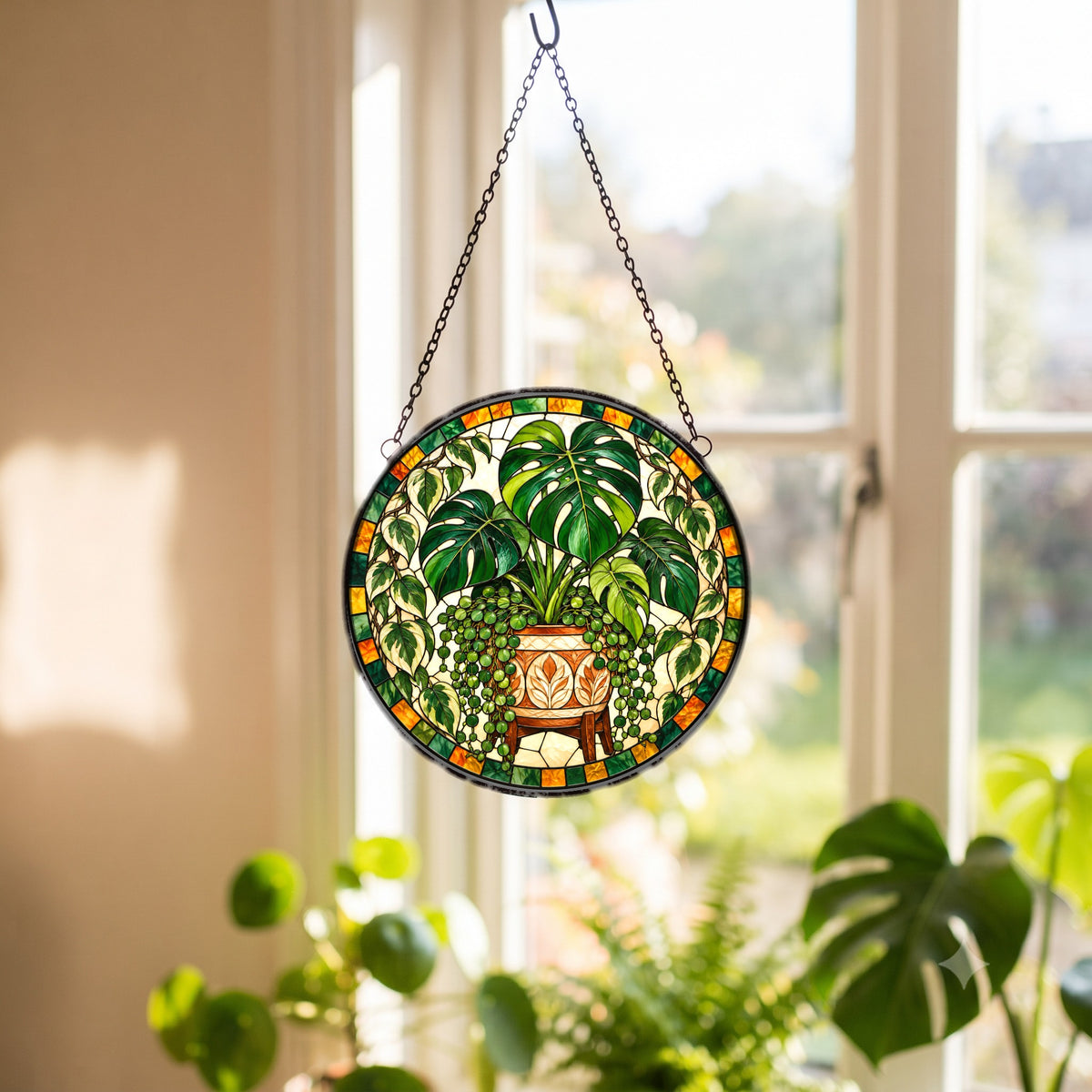 Monstera Plant Suncatcher, Glass Botanical Window Hanging Ornament