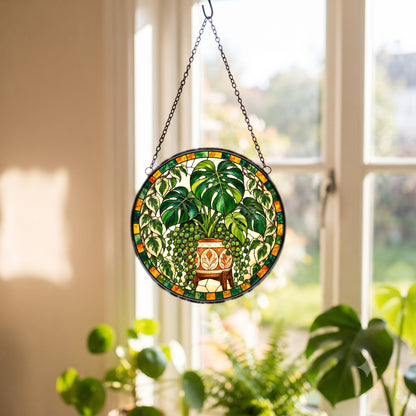 Monstera Plant Suncatcher, Glass Botanical Window Hanging Ornament