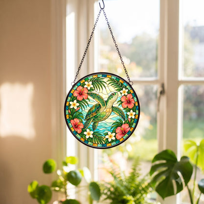 Sunlit Sea Turtle Suncatcher Hanging Glass Window Ornament