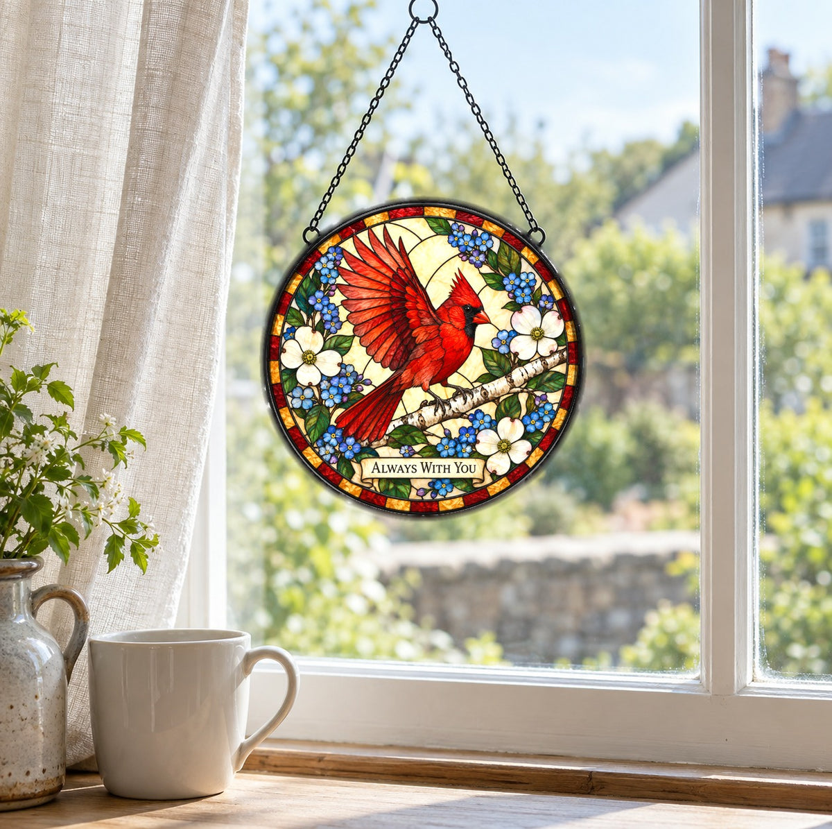 Cardinal Memorial Suncatcher Glass Window Hanging Ornament