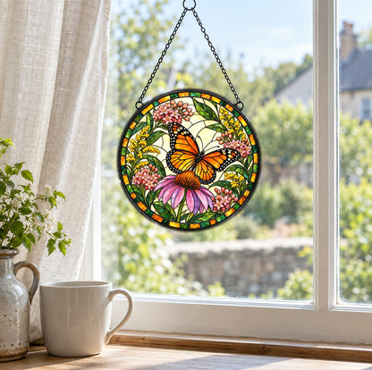 Sunlit Monarch Suncatcher, Glass Butterfly Window Ornament