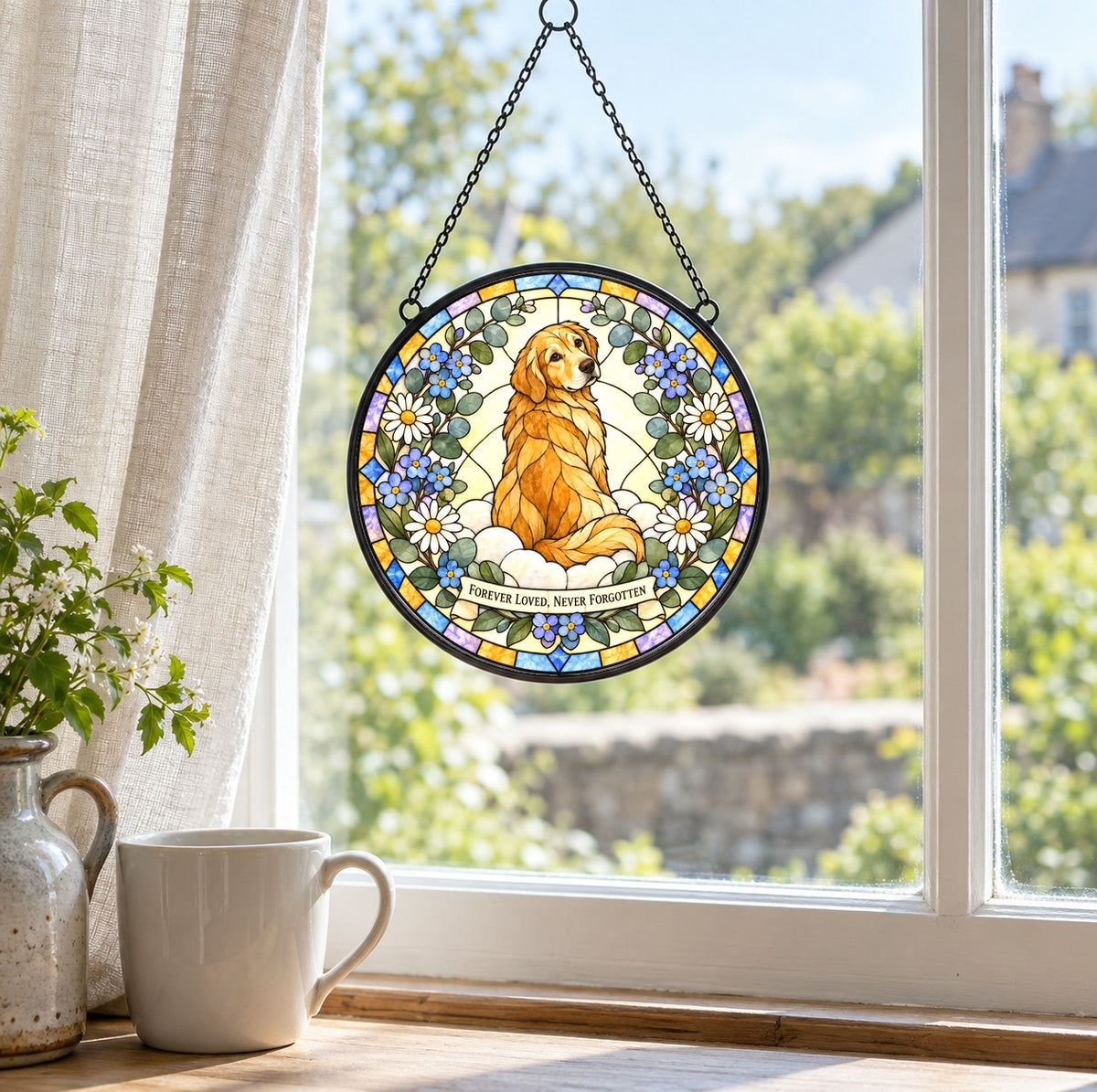 Peaceful Meadow Pet Memorial Suncatcher Dog Ornament Glass Window Hanging