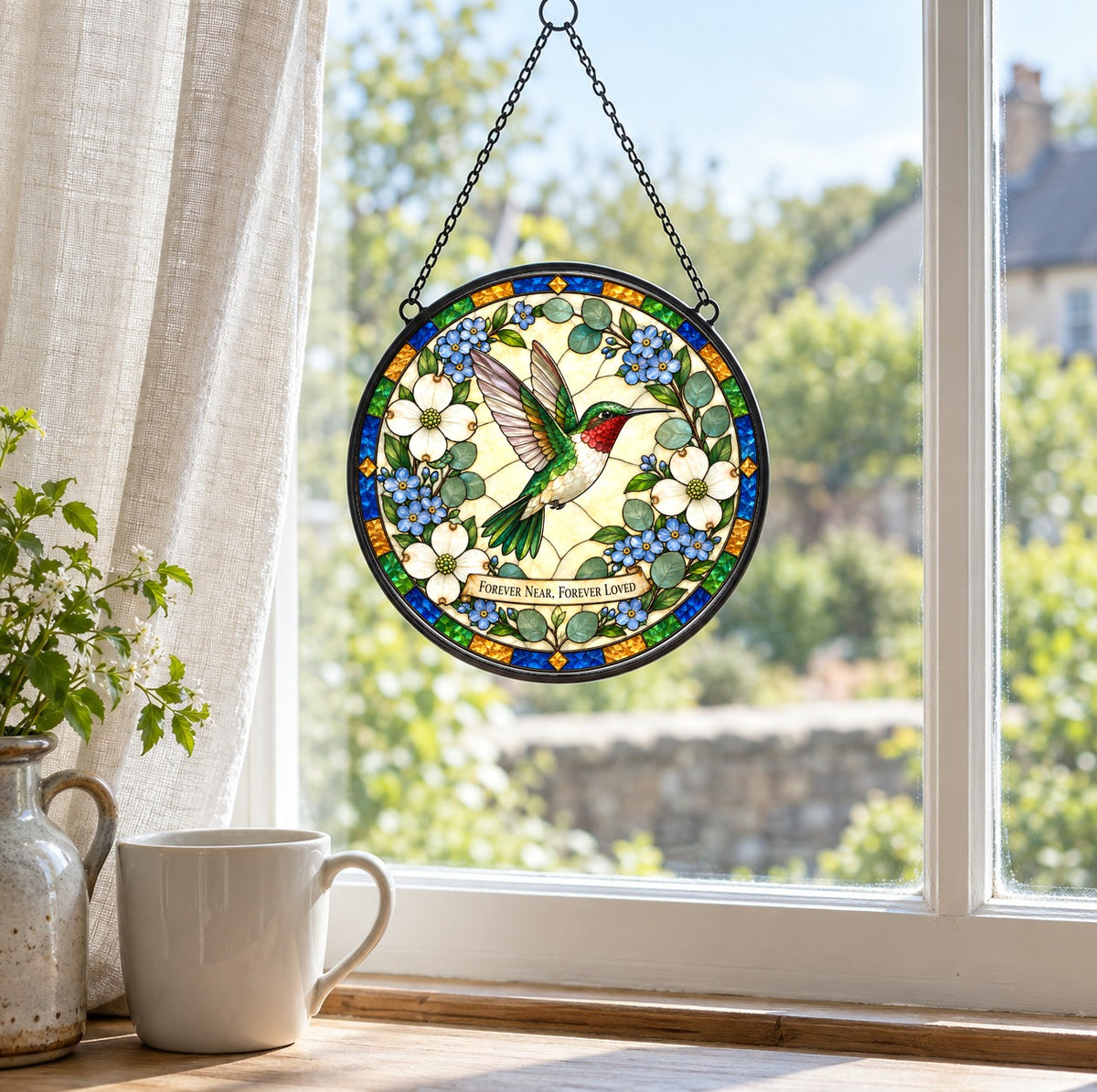 Hummingbird Memorial Suncatcher, Hanging Glass Sympathy Ornament