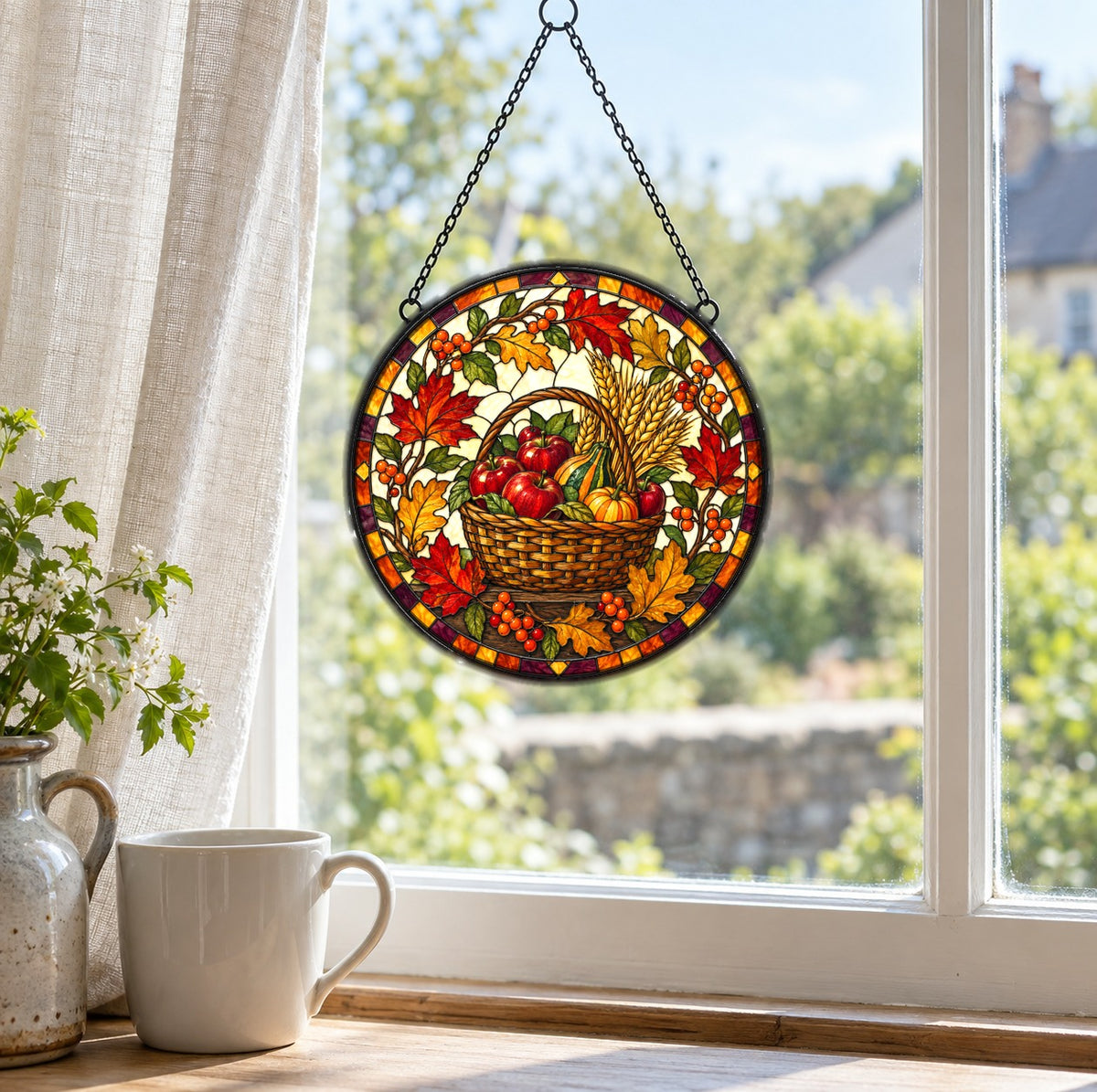 Bountiful Harvest Basket Suncatcher Ornament for Fall Decor