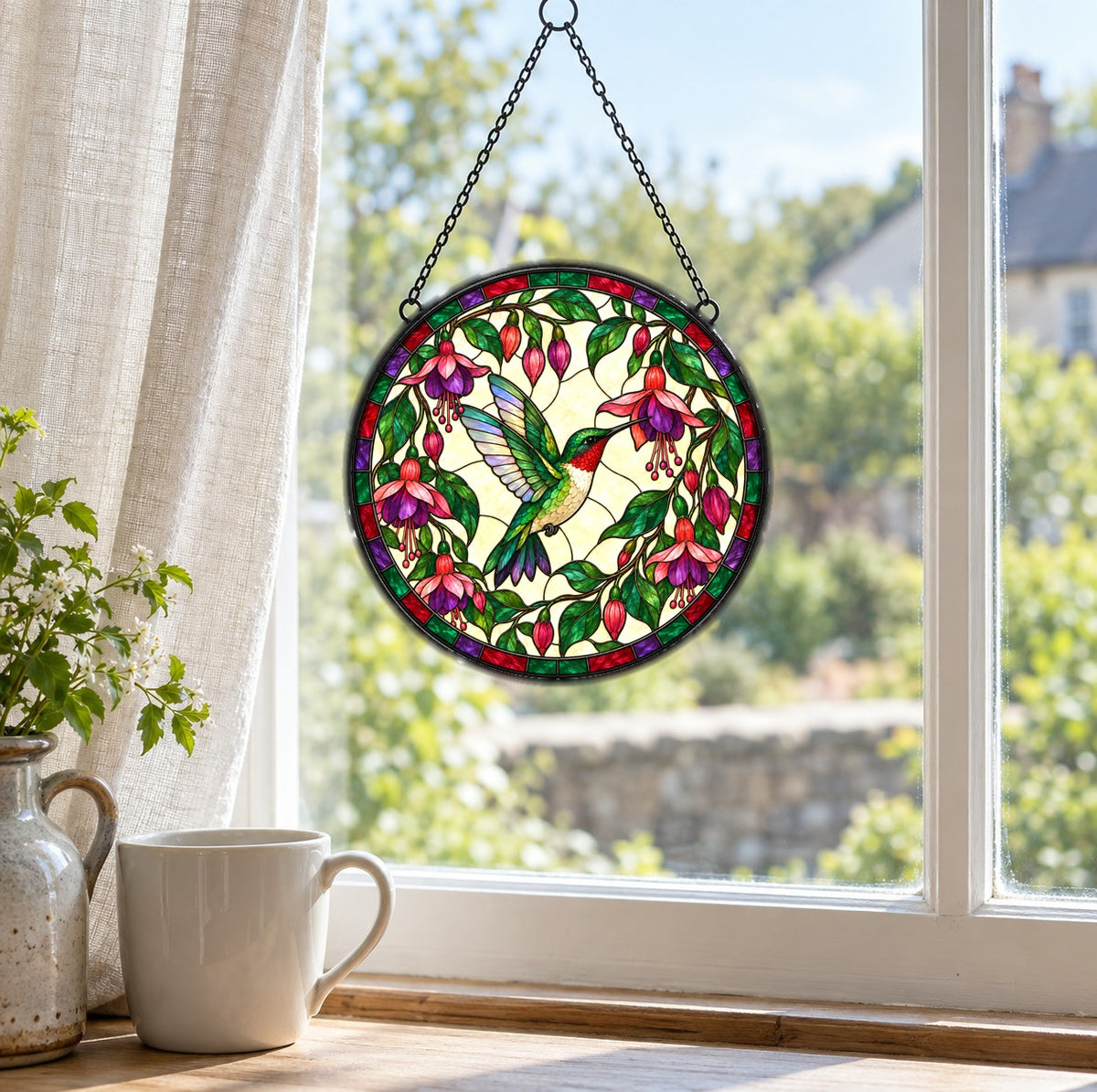 Ruby Hummingbird Glass Suncatcher Window Hanging Ornament