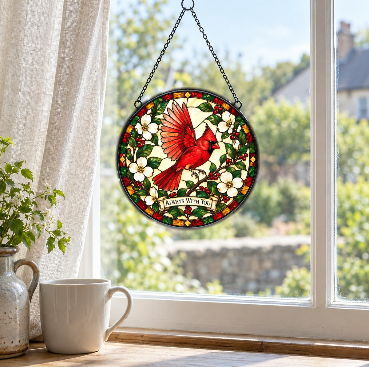 Cardinal of Comfort Memorial Suncatcher, Hanging Glass Ornament