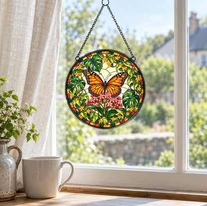 Monarch Butterfly Window Suncatcher, Garden Glass Hanging Ornament