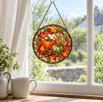 Harvest Heirloom Pumpkins Suncatcher, Autumn Window Decor Ornament