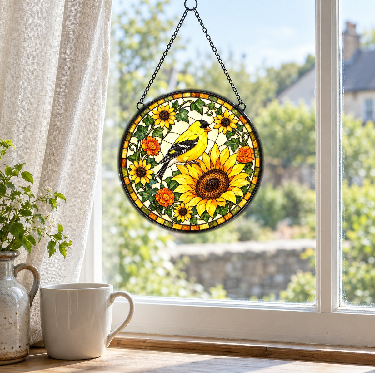 Golden Finch Sunflower Suncatcher Window Hanging Ornament