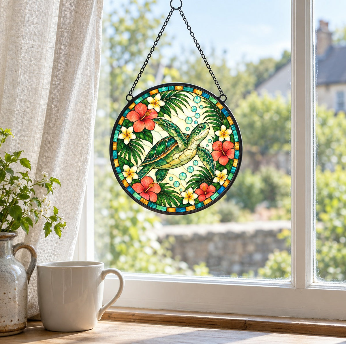 Serene Sea Turtle Suncatcher Ornament for Coastal Window Decor