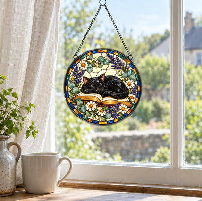 Cozy Cat Nook Stained Glass Suncatcher Window Hanging Ornament