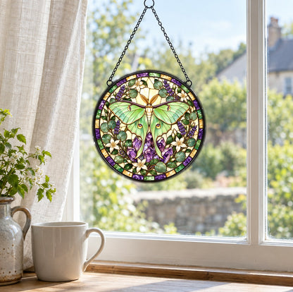 Celestial Amethyst Luna Suncatcher, Glass Window Hanging Ornament