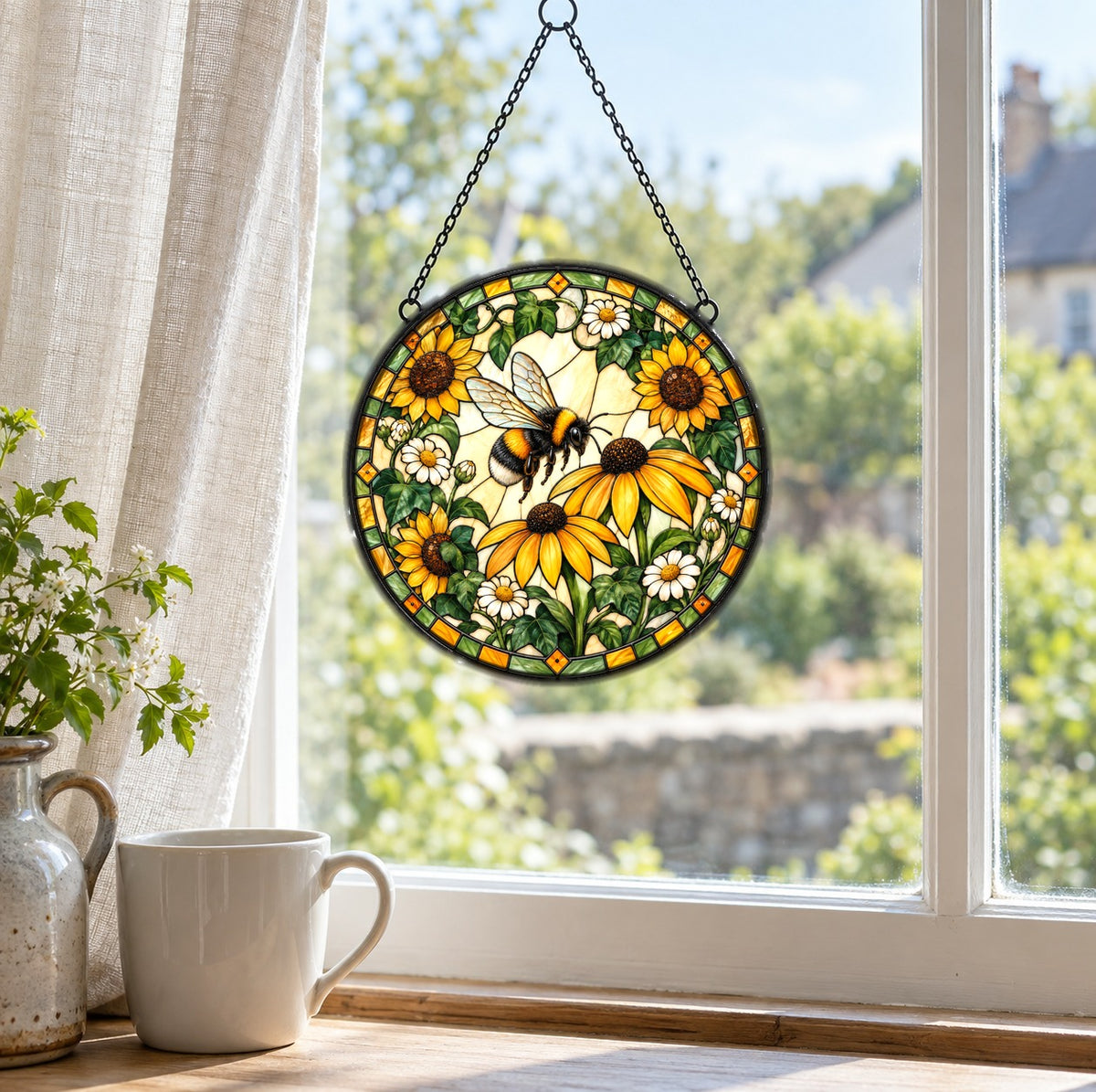 Sunlit Flight Bumblebee Glass Suncatcher Window Hanging Ornament