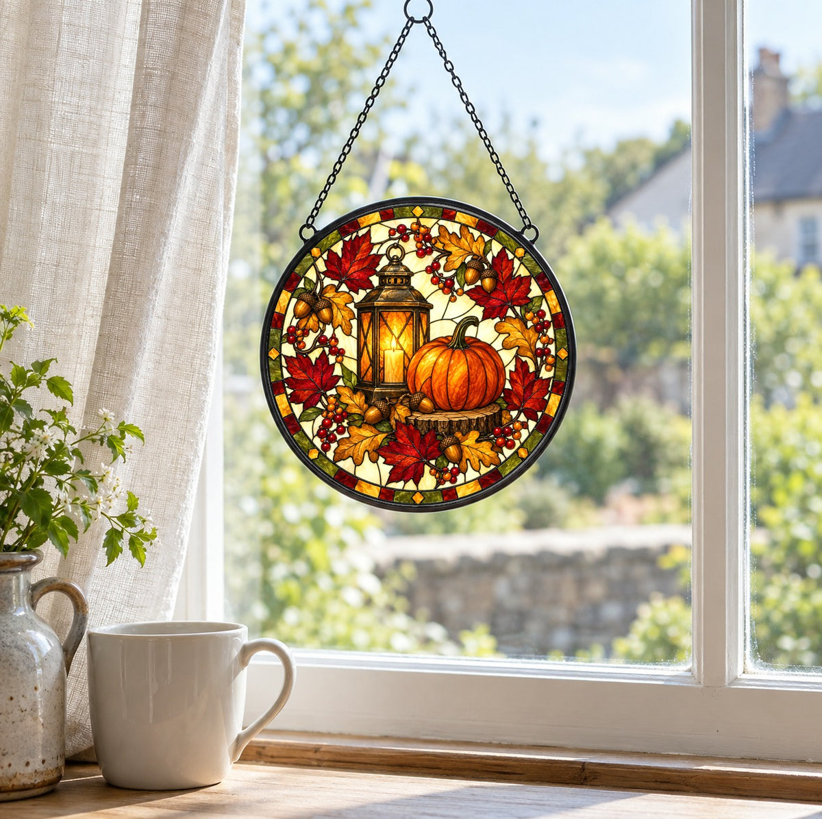 Autumn Glow Lantern Pumpkin Suncatcher Fall Harvest Ornament