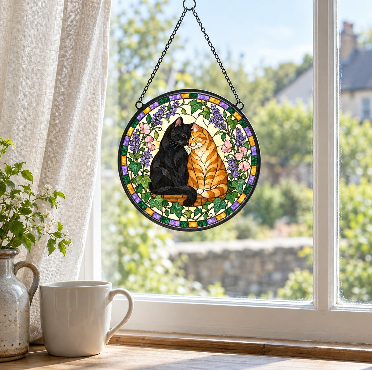 Affectionate Cats Suncatcher, Glass Pet Lover Window Ornament