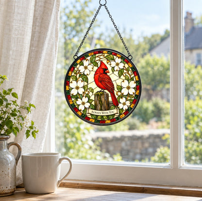 Whispering Wings Cardinal Suncatcher, Memorial Glass Hanging Ornament
