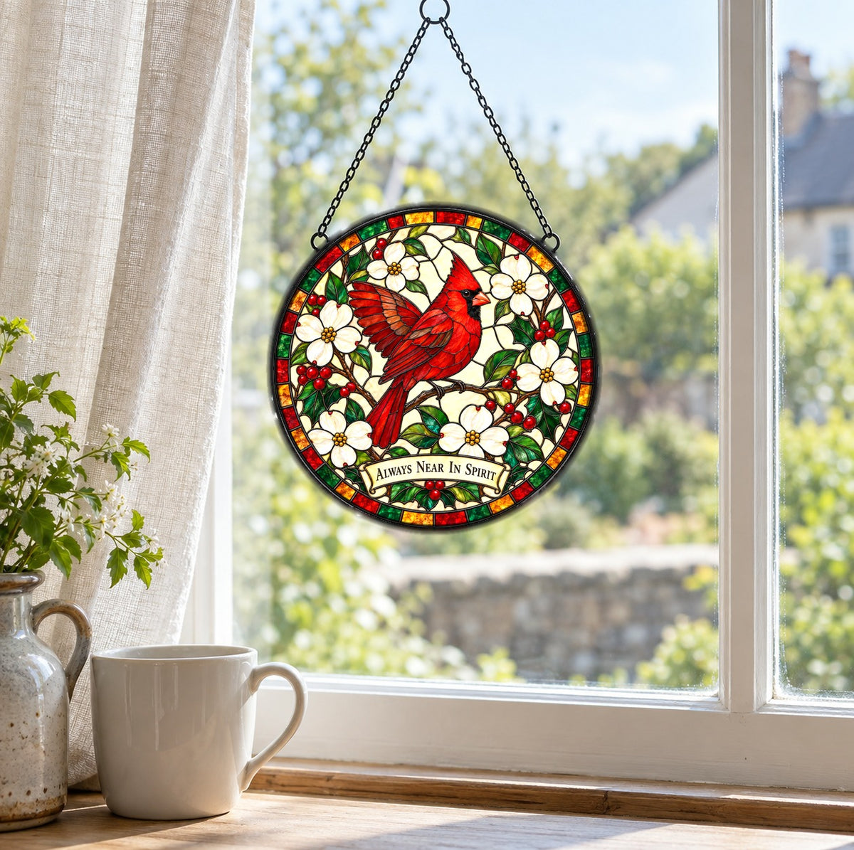 Cardinal Messenger of Hope Suncatcher, Memorial Glass Ornament
