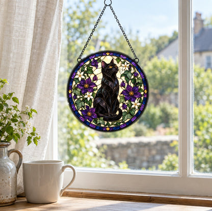 Midnight Familiar Black Cat Suncatcher Hanging Window Ornament