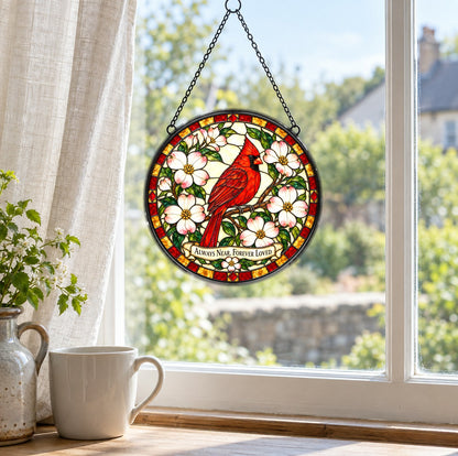 Cardinal Dogwood Glass Suncatcher Window Hanging Memorial Ornament