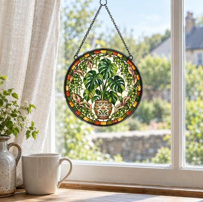 Emerald Monstera Oasis Suncatcher Window Hanging Ornament
