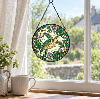 Serene Sea Turtle Suncatcher Coastal Hanging Window Ornament