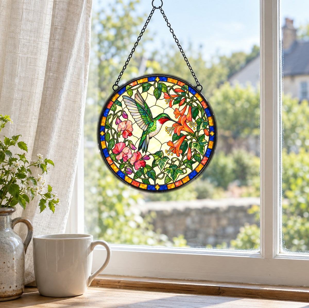 Ruby Nectar Glow Hummingbird Suncatcher Window Hanging Ornament