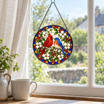 Songbird Harmony Stained Glass Suncatcher Window Hanging Ornament
