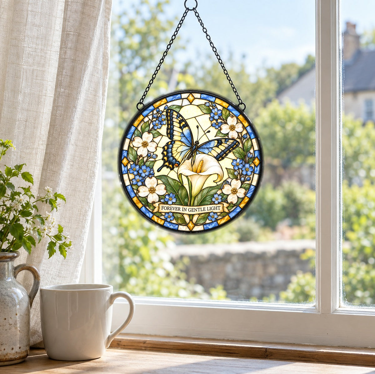 Whispers of Peace Butterfly Memorial Suncatcher Glass Window Ornament