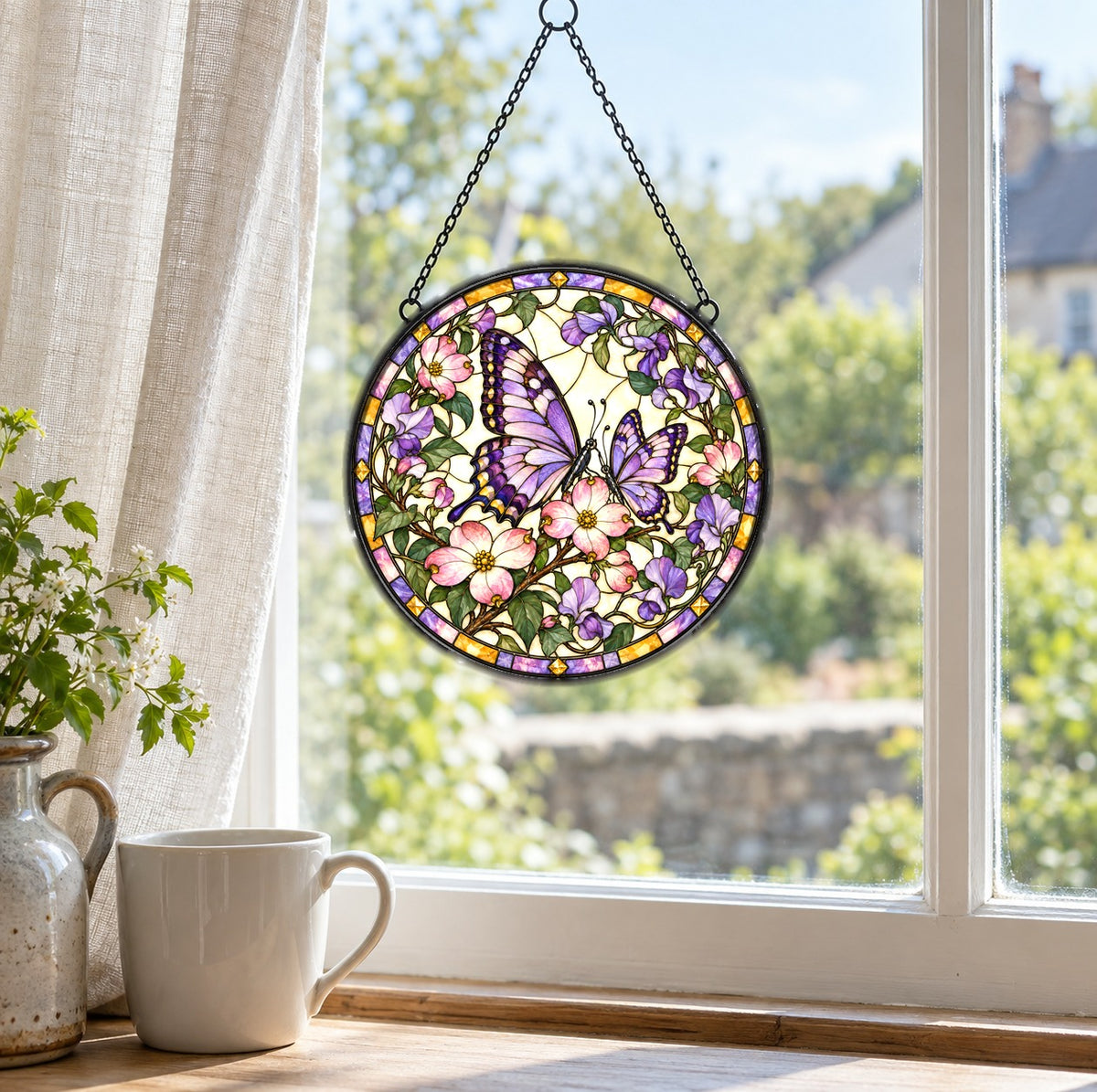 Maternal Wings Butterfly Glass Suncatcher Hanging Window Ornament