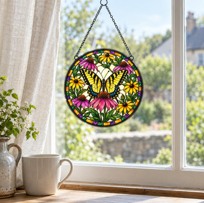 Sunlit Swallowtail Garden Suncatcher Glass Window Hanging Ornament