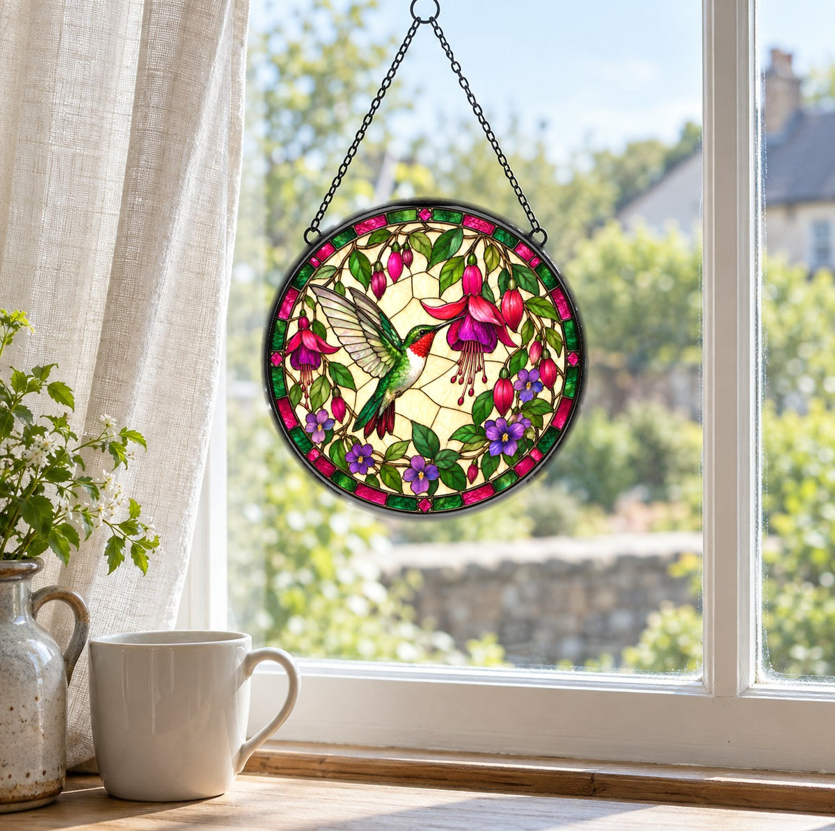Ruby Hummingbird Glass Suncatcher Hanging Garden Window Ornament