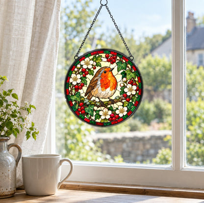 Garden Visitor Robin Stained Glass Suncatcher Hanging Ornament