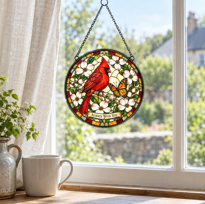 Cardinal and Butterfly Memorial Glass Suncatcher Window Ornament
