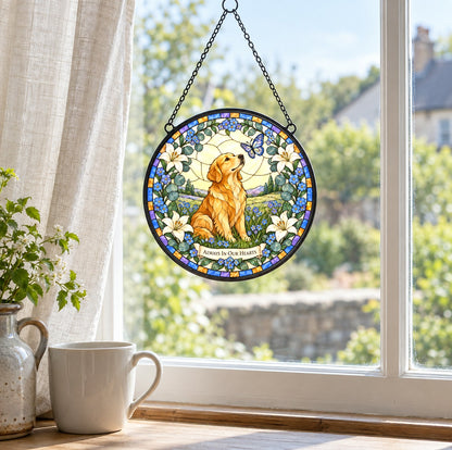 Forever Loved Dog Memorial Suncatcher Glass Window Hanging Ornament