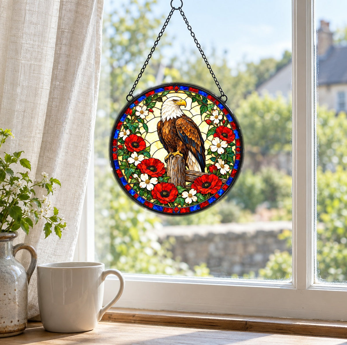Majestic Eagle Americana Suncatcher Glass Window Ornament