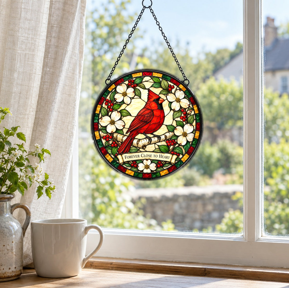 Cardinal of Comfort Memorial Suncatcher, Bereavement Window Ornament