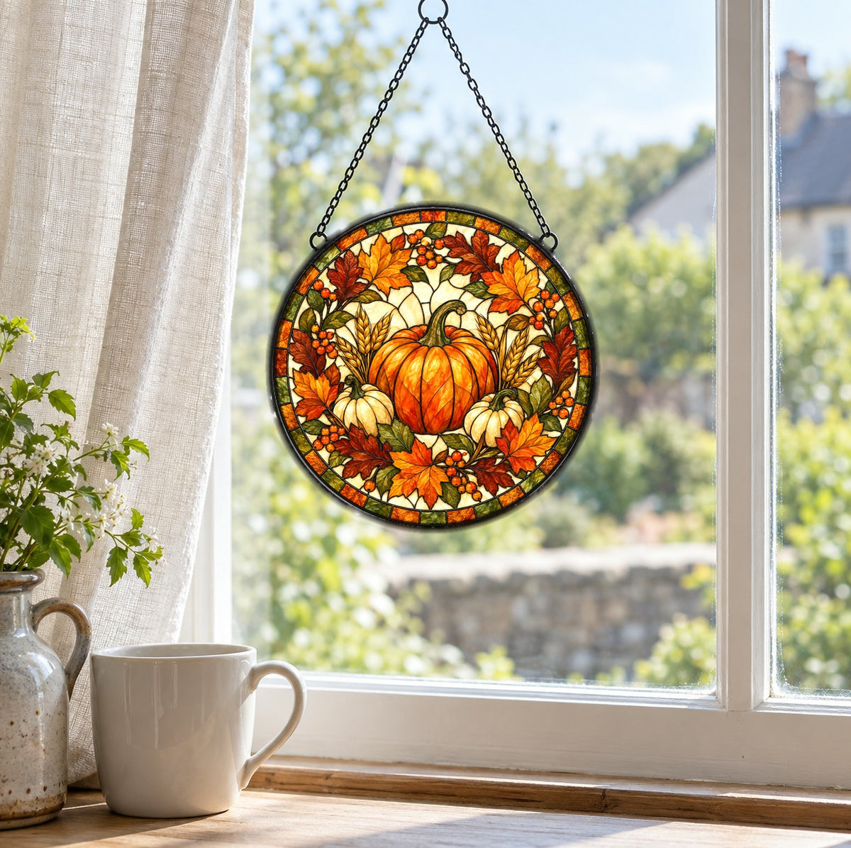 Autumn Heirloom Harvest Glass Suncatcher Window Hanging Ornament