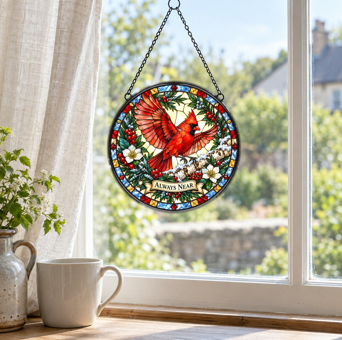 Winter Messenger Cardinal Suncatcher Window Hanging Memorial Ornament